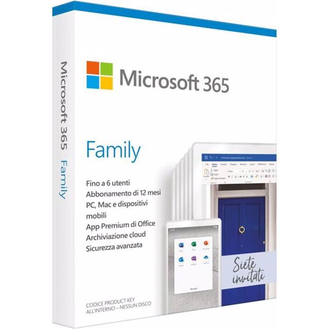Microsoft 365 Family (1 Anni, 6 Utenti) Office